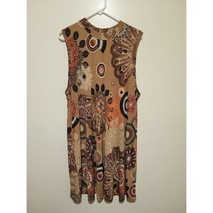 Honeyme Curvy Tunic Top Womens XXXL Tan Multicolor Medallion Boho Sleeveless
